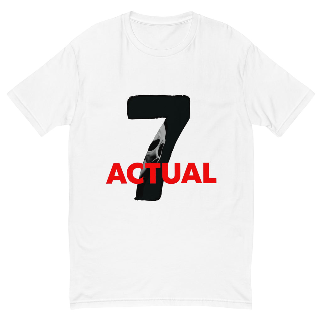 White men’s athletic fit gym t-shirt with bold 7 Actual graphic